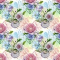 Floral Pattern with Roses and Hydrangeas Royalty Free Stock Photo