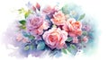 Floral pattern with roses, watercolor. illustration. Generative AI Royalty Free Stock Photo