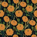 Floral pattern with sketchy wildflowers. Seamless pattern with yellow flowers Royalty Free Stock Photo