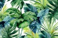 leaf palm summer tropical seamless pattern design jungle trendy beach background. Generative AI. Royalty Free Stock Photo