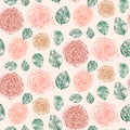 Floral pattern with tender orange roses and leaves