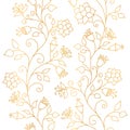 Floral pattern. Wildflowers. Seamless pattern gold outline on a white background