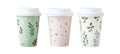 Floral patterned eco-friendly paper coffee cups with lids Royalty Free Stock Photo