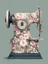 Vintage Sewing Machine Decorated With Floral Patterns Against a Simple Backdrop Perfect for a Creative Display or Home Royalty Free Stock Photo
