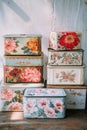 Floral Patterned Storage Boxes Royalty Free Stock Photo