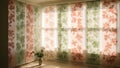 Floral patterned window panels create a soft and elegant light filtering effect indoors Royalty Free Stock Photo