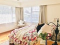 Floral-patterned winsome bedroom. interior design. Royalty Free Stock Photo