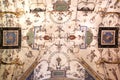 Floral patterns on fresco ceiling of 14th century building, Florence. Medieval architecture of Italy Royalty Free Stock Photo