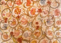 Floral Patterns On Painted Textile From Sicily. Design Of Silk Carpet From 17th Century. Italian Vintage