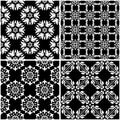 Floral patterns. Set of black and white seamless backgrounds Royalty Free Stock Photo