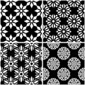 Floral patterns. Set of black and white seamless backgrounds Royalty Free Stock Photo