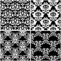 Floral patterns. Set of black and white seamless backgrounds Royalty Free Stock Photo