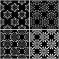 Floral patterns. Set of black and white seamless backgrounds Royalty Free Stock Photo