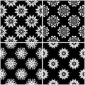 Floral patterns. Set of black and white seamless backgrounds Royalty Free Stock Photo