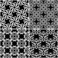 Floral patterns. Set of black and white seamless backgrounds Royalty Free Stock Photo