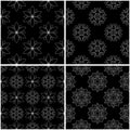 Floral patterns. Set of black and white seamless backgrounds Royalty Free Stock Photo