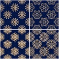 Floral patterns. Set of golden blue seamless backgrounds Royalty Free Stock Photo