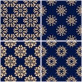 Floral patterns. Set of golden blue seamless backgrounds Royalty Free Stock Photo