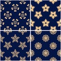 Floral patterns. Set of golden blue seamless backgrounds Royalty Free Stock Photo