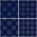 Floral patterns. Set of golden blue seamless backgrounds Royalty Free Stock Photo