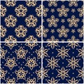 Floral patterns. Set of golden blue seamless backgrounds Royalty Free Stock Photo