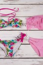 Floral and pink bikini set. Royalty Free Stock Photo