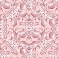 Floral pink vector seamless pattern. Vintage monochrome background wallpaper with surface 3d flowers, leaves, damask ornaments. F Royalty Free Stock Photo