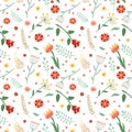 Floral and plant vector seamless pattern. Wrapping paper design.