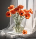 red beautiful background vase floral space bouquet flower poppy decoration sunshine. Generative AI.
