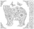 Floral polar bear. Adult coloring book page