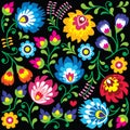 Floral Polish folk art pattern on black Royalty Free Stock Photo