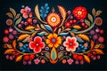 Floral Polish folk art pattern, floral ornament background, generative AI