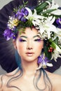 Floral Portrait of Beautiful Model Woman Royalty Free Stock Photo