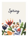 Floral poster, background. Abstract spring flowers, modern vertical card. Botanical postcard, cover design with creative