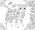 Floral pug dog. Adult coloring book page Royalty Free Stock Photo