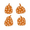 Floral pumpkin with leaves set. Autumn season decoration.