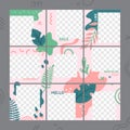Floral puzzle template. Social media photo frames post trends, garden flora posts grid and flowers design templates