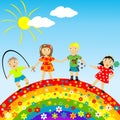 Floral rainbow with happy children