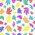 Floral rainbow seamless pattern. Colorful simple abstract flowers on white background. Vector geometric illustration Royalty Free Stock Photo