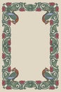 Floral rectangular frame with birds. Fairy tale style decorative border. Vertical orientation. Vintage color palette. Royalty Free Stock Photo