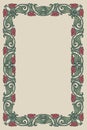 Floral rectangular frame. Fairy tale style decorative border. Vertical orientation. Vintage color palette.