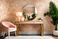 Floral Reflections: Mirror Room Aesthetics with Light Peach and White Harmony