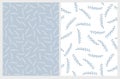 Hand Drawn Abstract Twigs Vector Patterns. Light Blue and White Color Design. Royalty Free Stock Photo