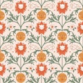 Floral retro boho pattern. Flower Power. Hippie pattern of the sixties. Summer flowers pattern. Boho style design.