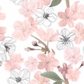 Floral retro seamless pattern, cherry or sakura flowers background, pastel vintage illustration Royalty Free Stock Photo