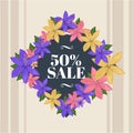 Floral rhombus board with 50% sale text spring illustration Royalty Free Stock Photo