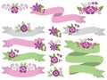 Vector set of floral pastel ribbons decorated with flowers and bouquets Royalty Free Stock Photo