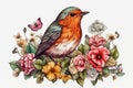 Floral Robin Sublimation Clipart isolate on white background.