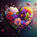 Floral romantic heart and flowers. Vintage love illustration on dark background Royalty Free Stock Photo