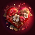 Floral romantic heart and flowers. Vintage love illustration on dark background Royalty Free Stock Photo